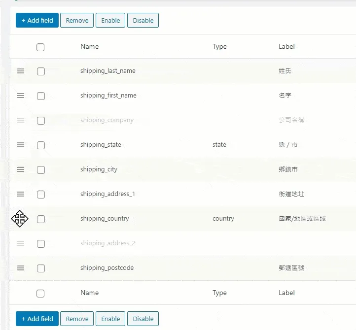 以拖拉的方式更改結帳欄位順序