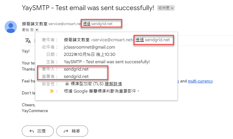 僅有郵件驗證，收信後會顯示「透過sendgrid.net」字樣